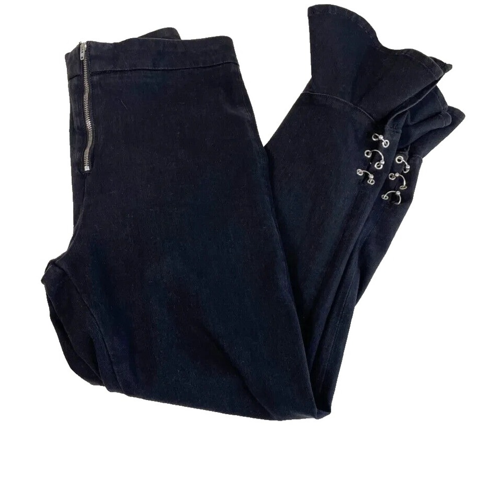 Zara Bell Bottom Cropped Jeans‎ Womens Size 8 Black High Rise Dark Wash